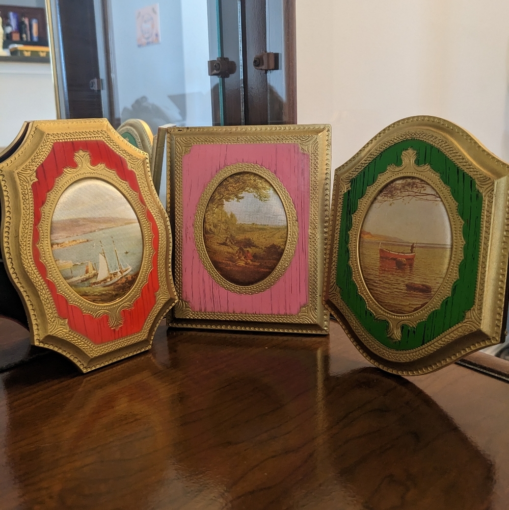 Gold Vintage Style Frames with Clothe Pictures Set of 3